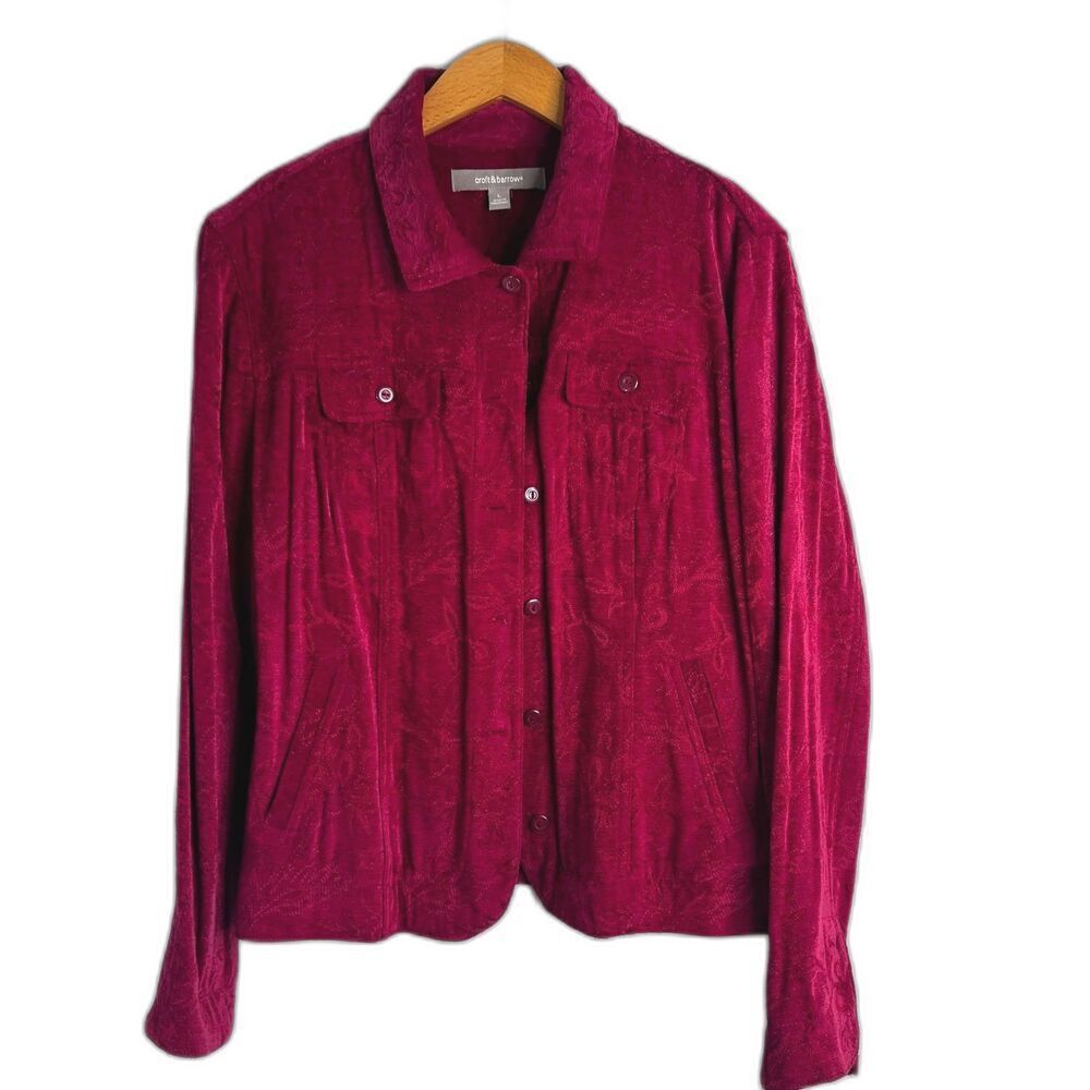 Croft & Barrow Red Brocade Jacquard Button Front Velvety Blazer Jacket‎ Sz Large